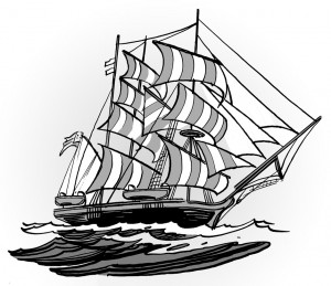 Jules Verne illustration til Carlsens moderne klassikere, En Verdensomsejling Under Havet, tegnet af Sussi Bech.