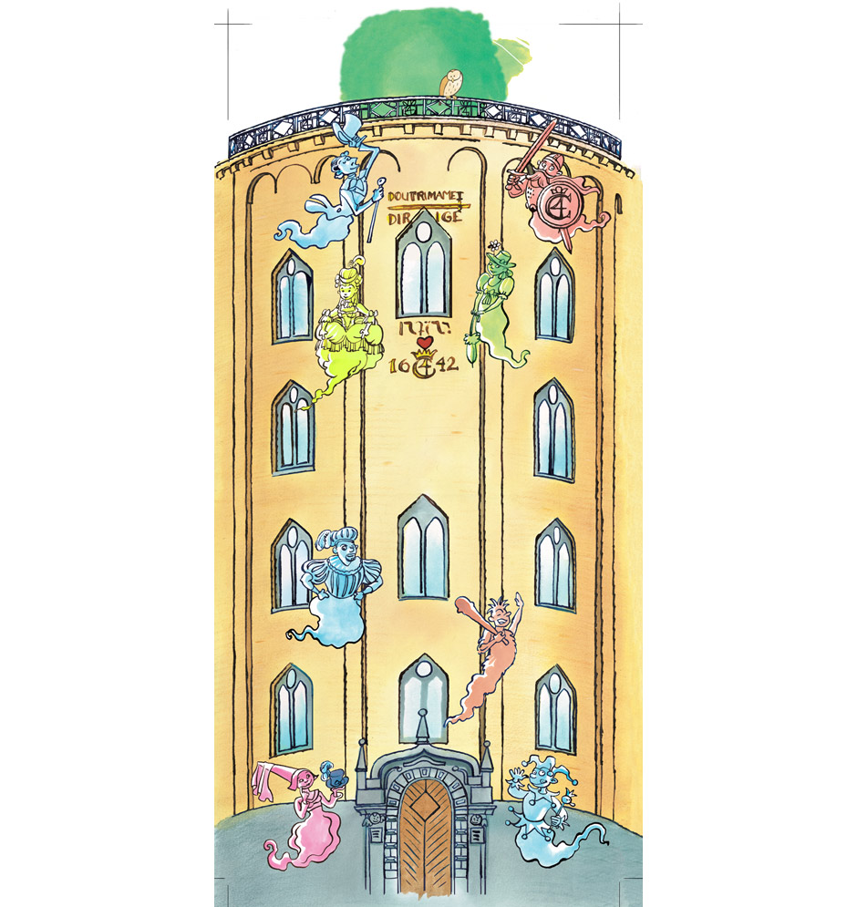 tegninger illustration til billedbog om rundetårn