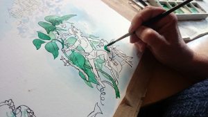 Sussi maler akvarel til bogen 5 minutters eventyr fra forlaget Alvilda
